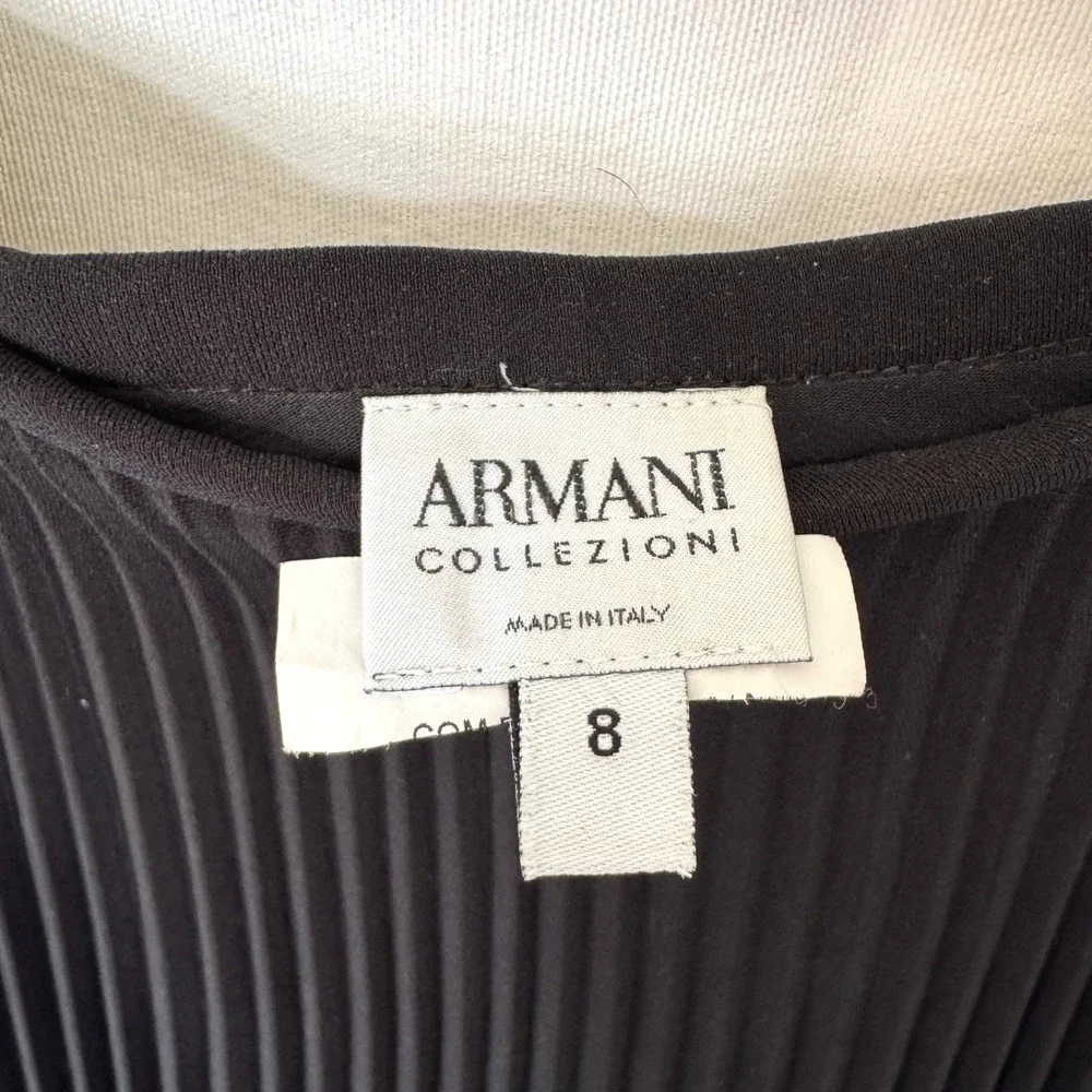 Armani Collezioni Size 8 Black Accordion Pleated Midi Skirt Italian Quiet Luxury